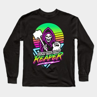 Fear The Gym Reaper Fitness Retro Neon Synthwave 80s 90s Long Sleeve T-Shirt